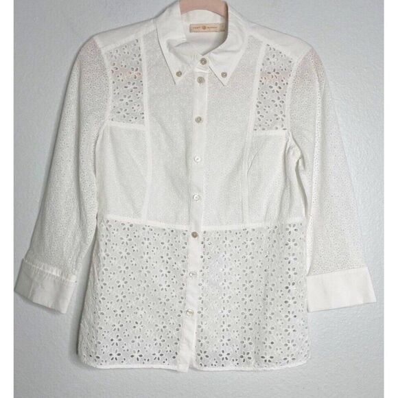 Tory Burch White Eyelet Button Down Shirt - Picture 2 of 5